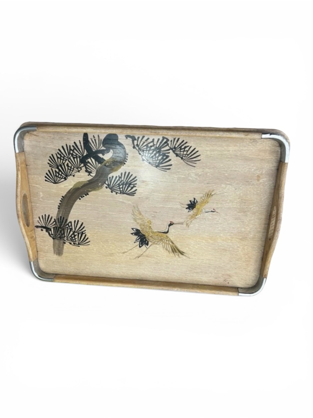 Vintage Japanese Hand Painted serving tray with cranes